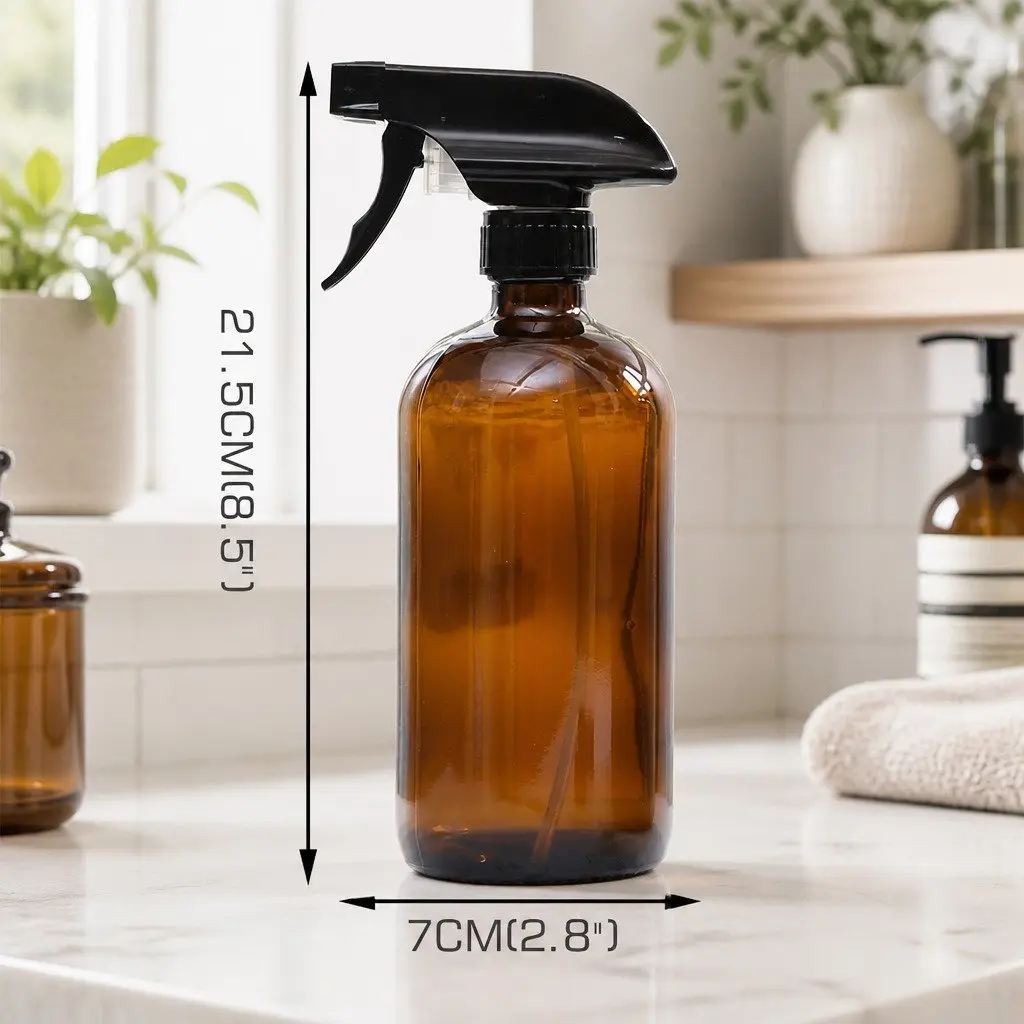 6 x 500ml Amber Glass Spray Bottles with Trigger Nozzle Fine Mist Stream
