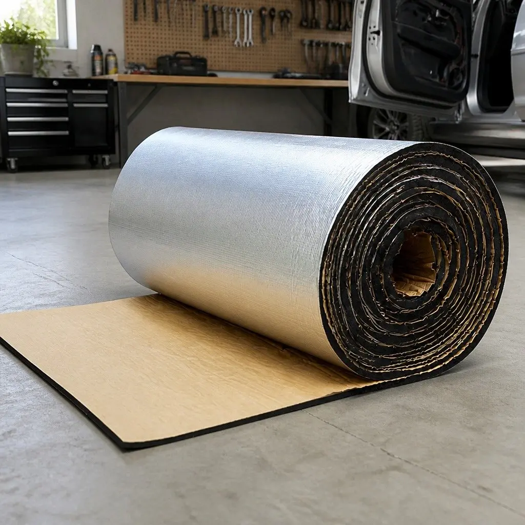 Sound Deadener Foam Roll 60% Thicker Heat Insulation Flexible Waterproof Silver and Black 450 x 100cm