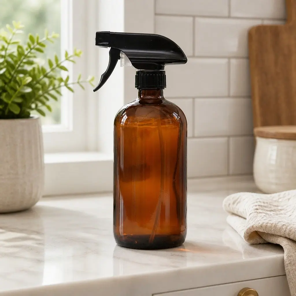 Amber Glass Spray Bottles 500ml Trigger Nozzle Mist Stream Mode Set of 4