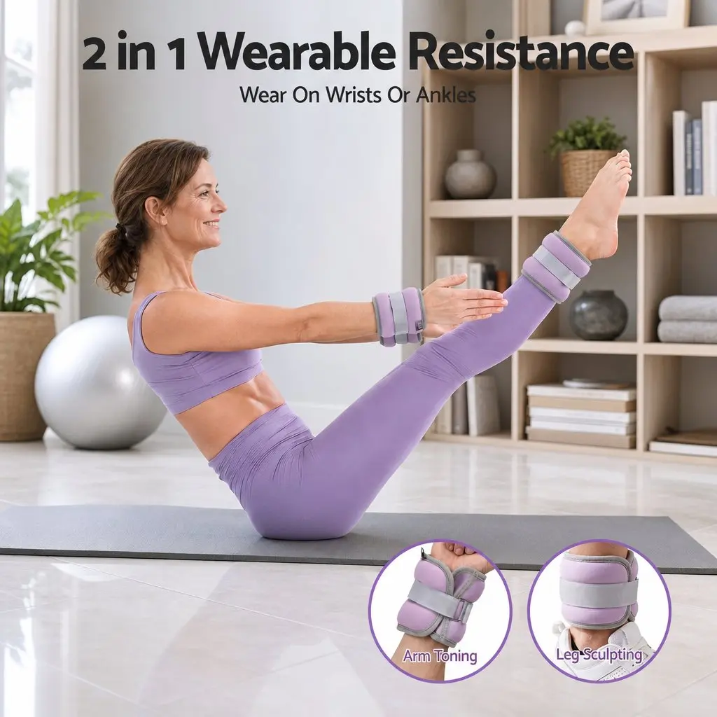 Ankle Wrist Weights Set 4 Pairs Color-Coded 1kg 2kg 3kg 4kg Soft Breathable Fabric Home Fitness Walking Running