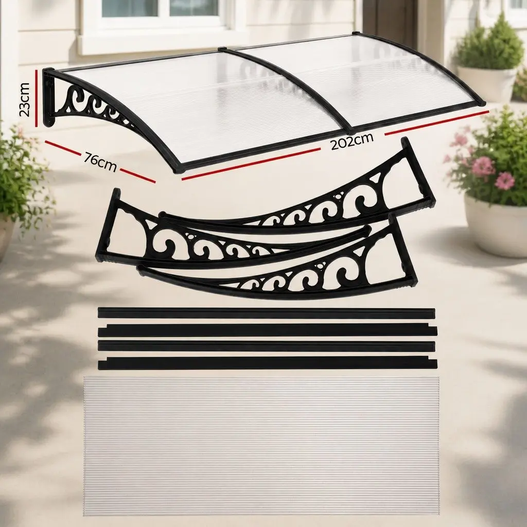 Window Door Awning 0.8M x 2M Transparent PC Panel Canopy Shelter Cover