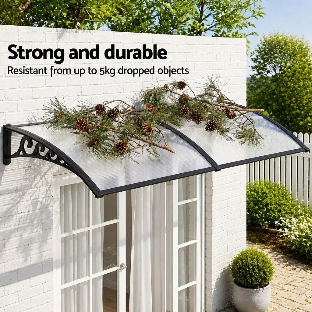 Window Door Awning 0.8M x 2M Transparent PC Panel Canopy Shelter Cover