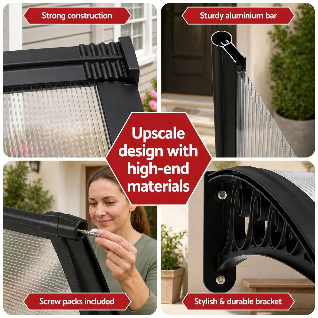 Window Door Awning 0.8M x 2M Transparent PC Panel Canopy Shelter Cover