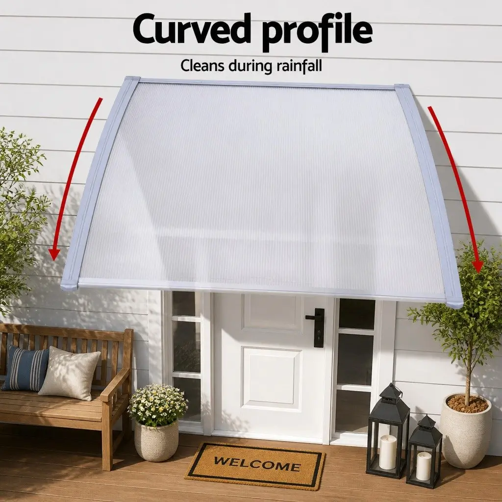 Awning Canopy 1.5m x 3m Clear Panel Grey Brackets DIY Installation
