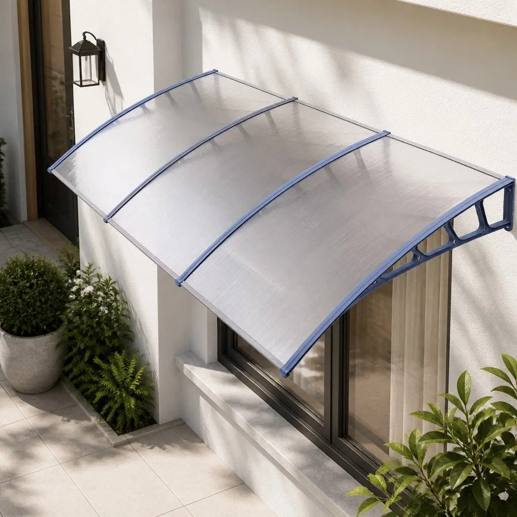 Awning Canopy 1.5m x 3m Clear Panel Grey Brackets DIY Installation