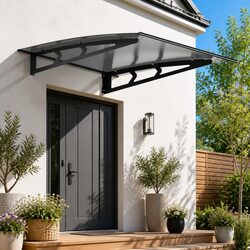 Window Door Awning Canopy 1m x 1m Grey Polycarbonate Panel Metal Frame Porch