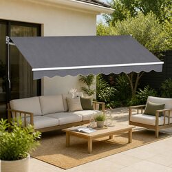 Folding Arm Awning Manual Retractable Sunshade 3.5M x 2.5M Garden Patio Grey