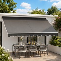 Folding Arm Awning Manual Retractable Sunshade 4m x 2.5m Grey Outdoor Patio