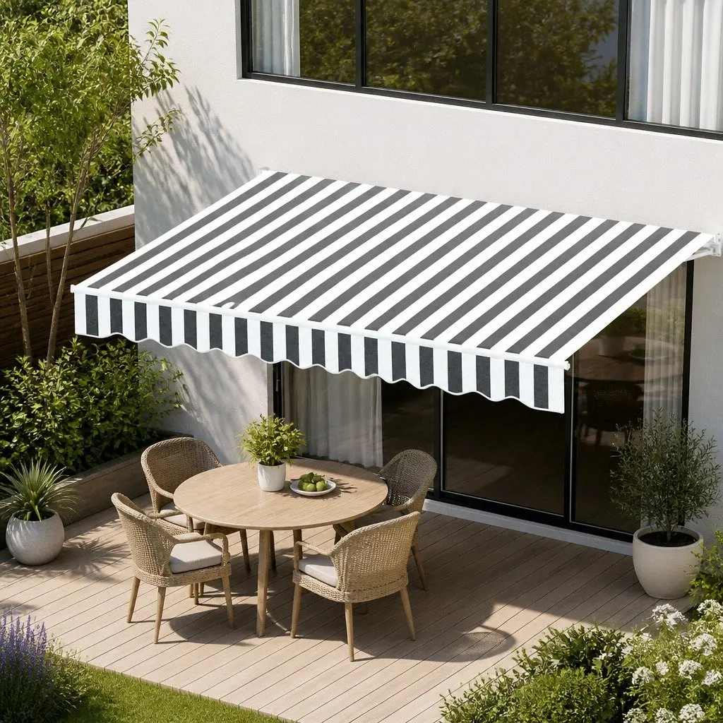 Retractable Folding Arm Awning 4m x 3m Manual Hand Crank Sunshade Patio Garden