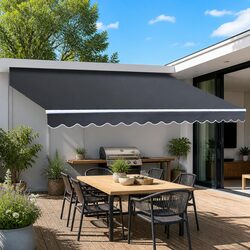 Folding Arm Awning Manual Retractable Sunshade Patio Garden Shade 5m x 3m Grey