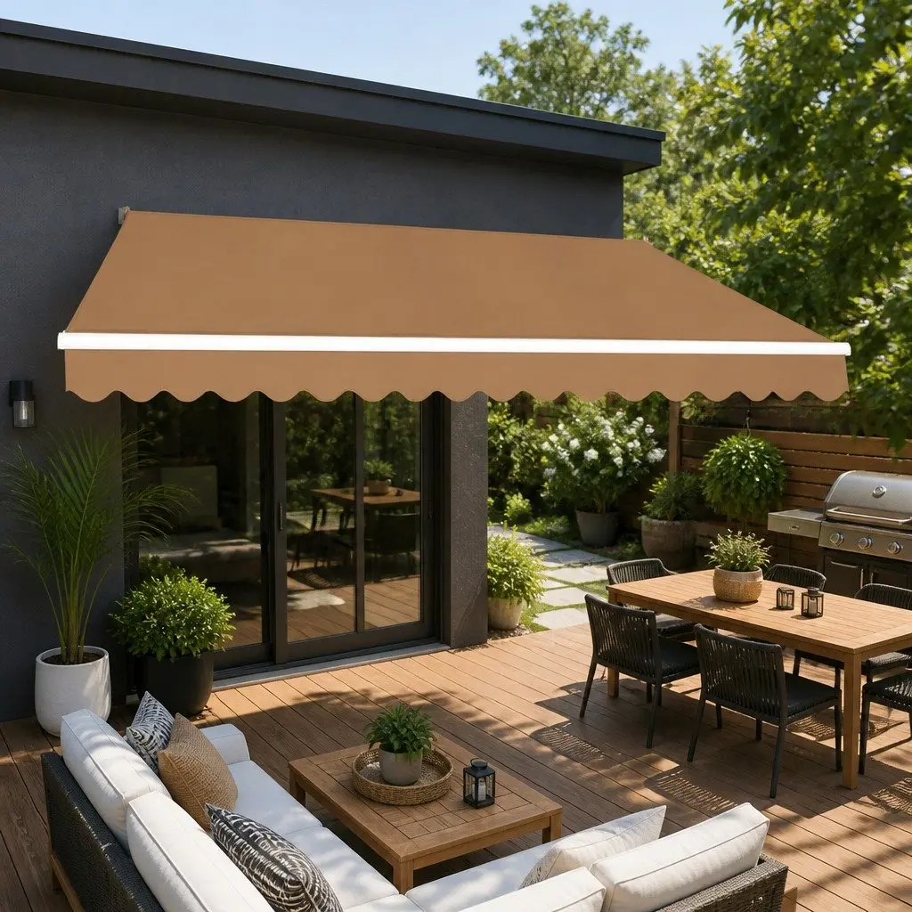 Folding Arm Awning Motorised Remote Control 2.5m x 2m Beige or Grey Polyester Aluminium Frame