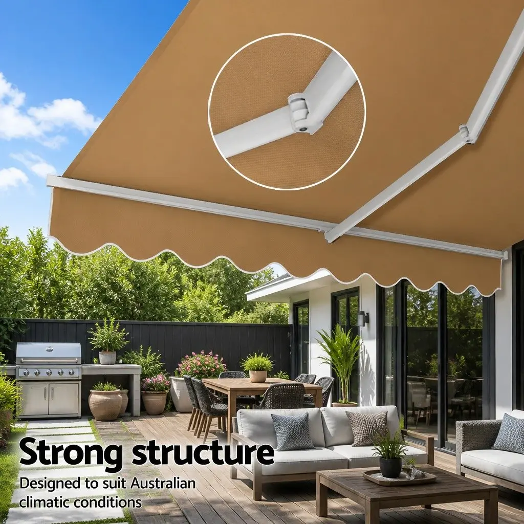 Folding Arm Awning Motorised Remote Control 2.5m x 2m Beige or Grey Polyester Aluminium Frame