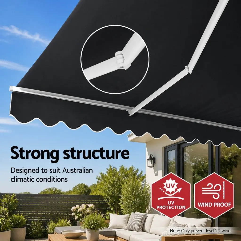 Motorised Retractable Folding Arm Awning 3m x 2.5m Grey Outdoor Sunshade