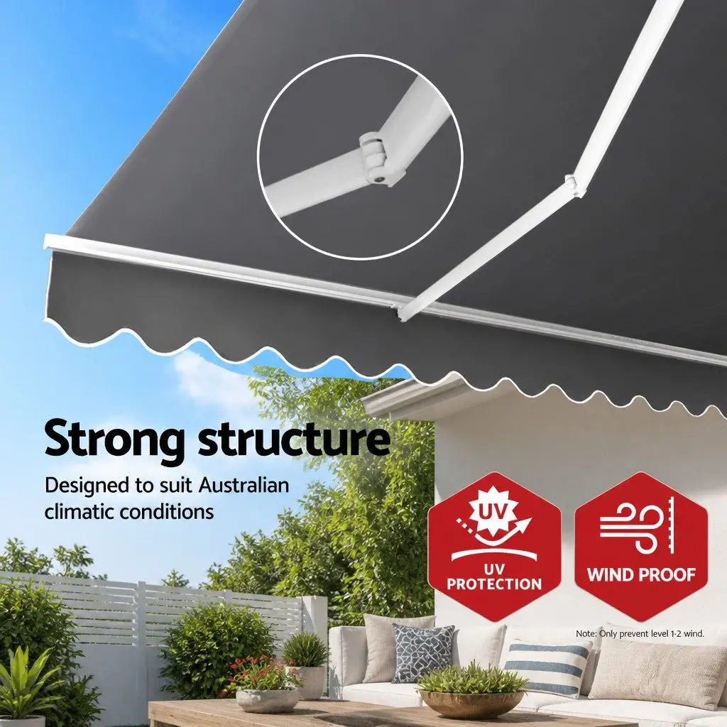 Motorised Retractable Folding Arm Awning 3m x 2.5m UV Resistant Polyester Pearl Grey Green