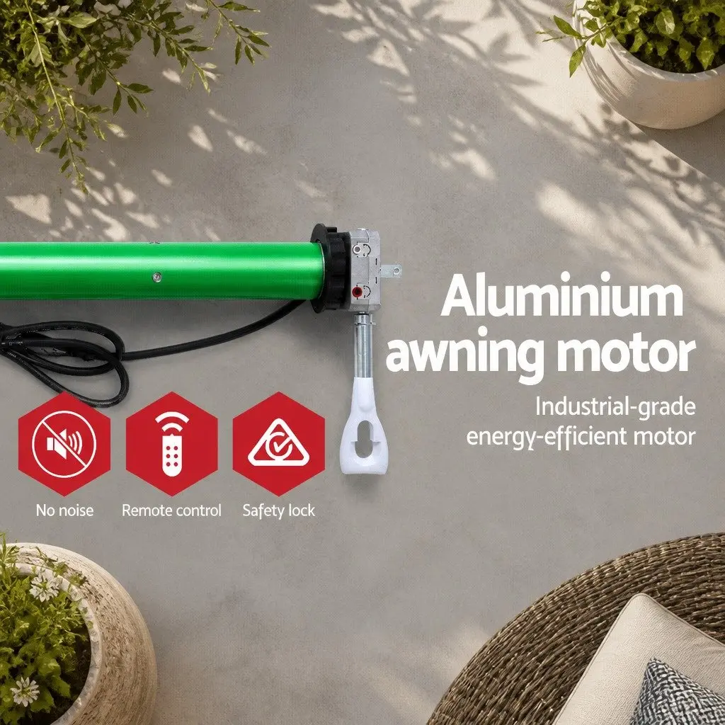 Motorised Retractable Folding Arm Awning 3m x 2.5m UV Resistant Polyester Pearl Grey Green