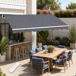 Retractable Folding Arm Motorised Awning Sunshade 3.5M x 2.5M Grey Patio Garden