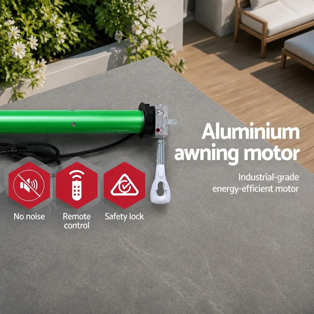 Motorised Retractable Folding Arm Awning 4M x 2.5M Grey or Green Polyester for Garden Patio
