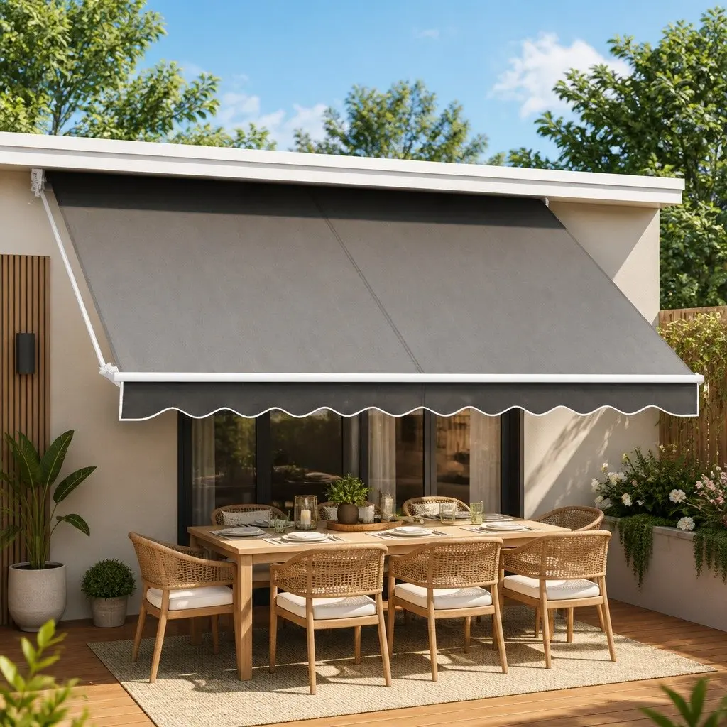 Retractable Folding Arm Awning 4m x 3m Motorised Sunshade Remote Control Grey