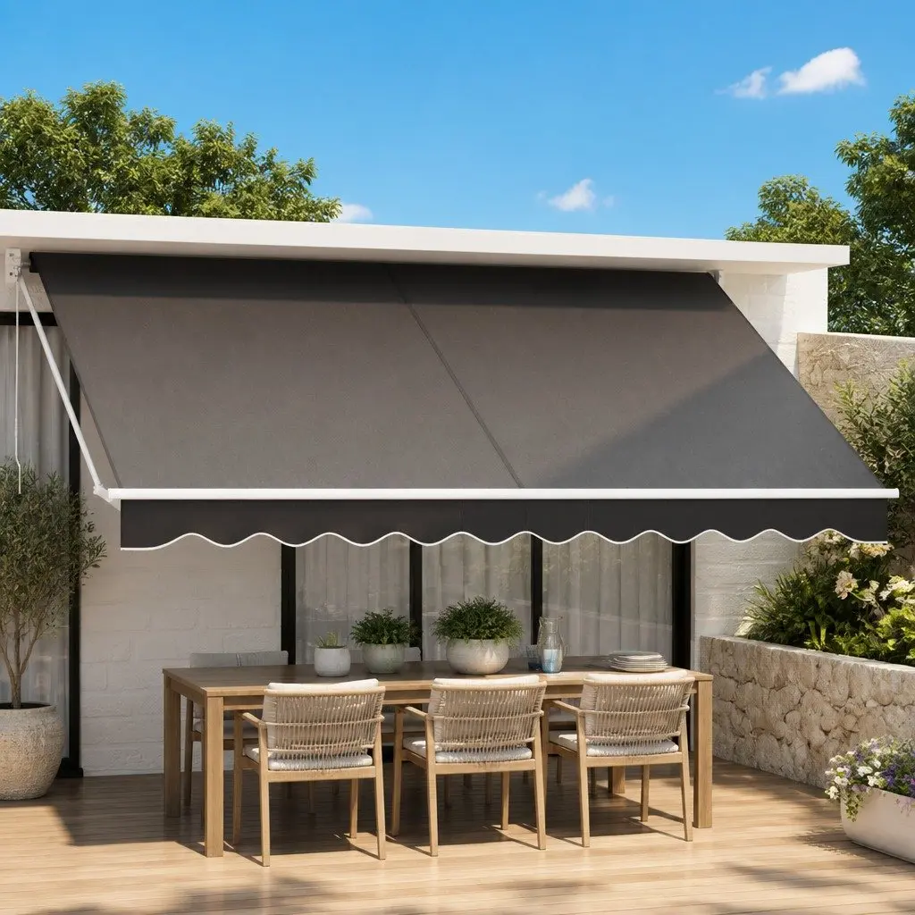 Retractable Folding Arm Awning Motorised Remote Control Sunshade 4.5m x 3m Grey