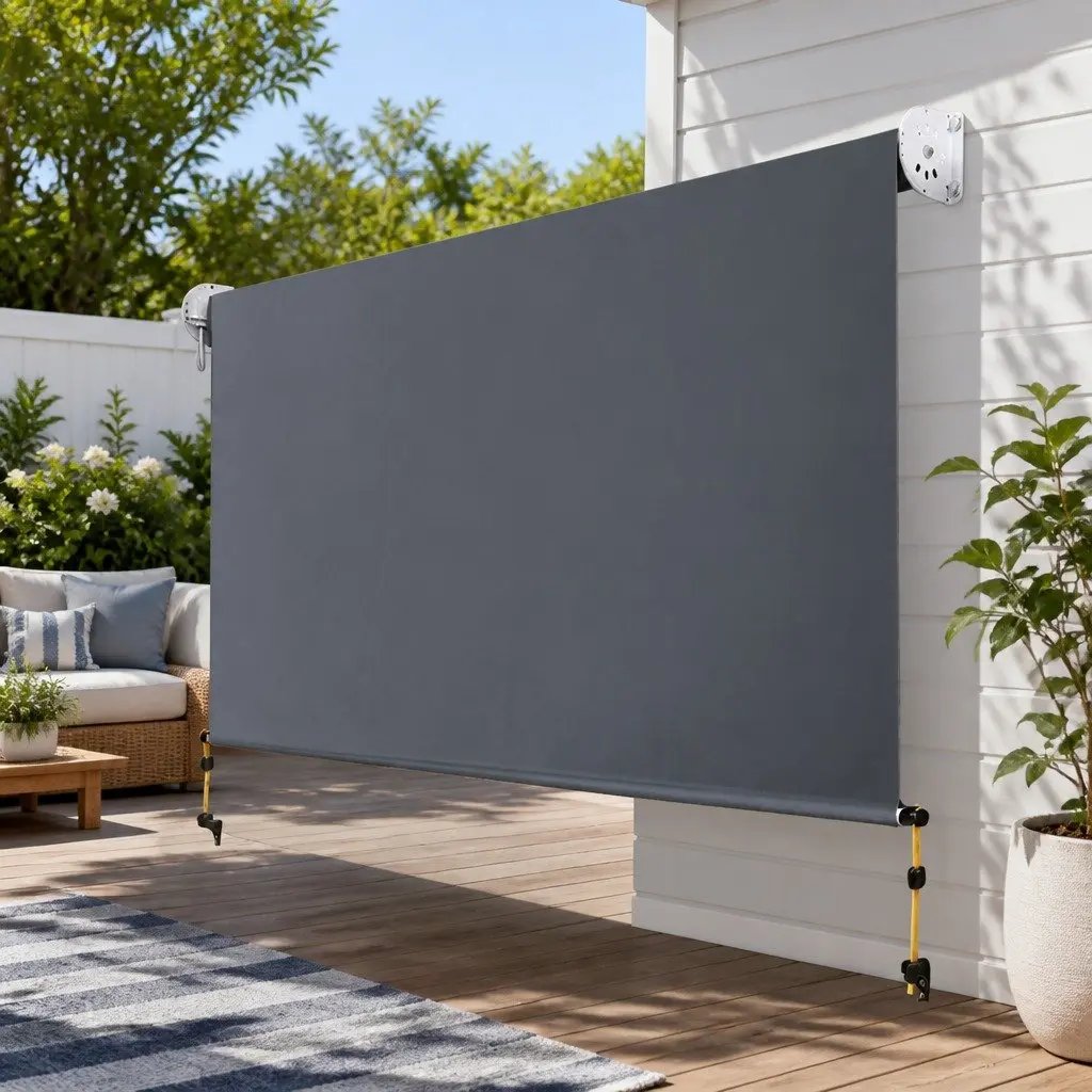 Retractable Outdoor Blinds Awning Polyester Fabric 1.5m x 2.5m Grey