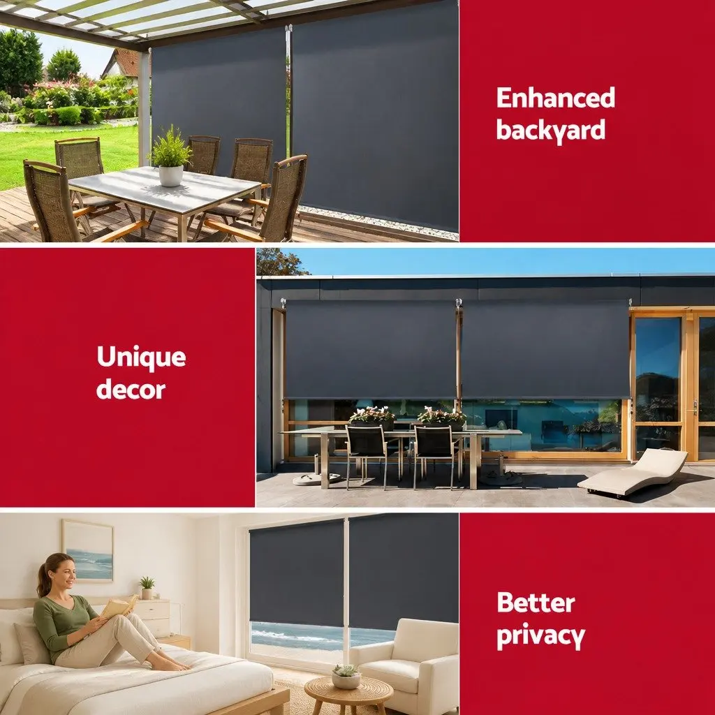 Retractable Outdoor Blinds Awning Polyester Fabric 1.5m x 2.5m Grey