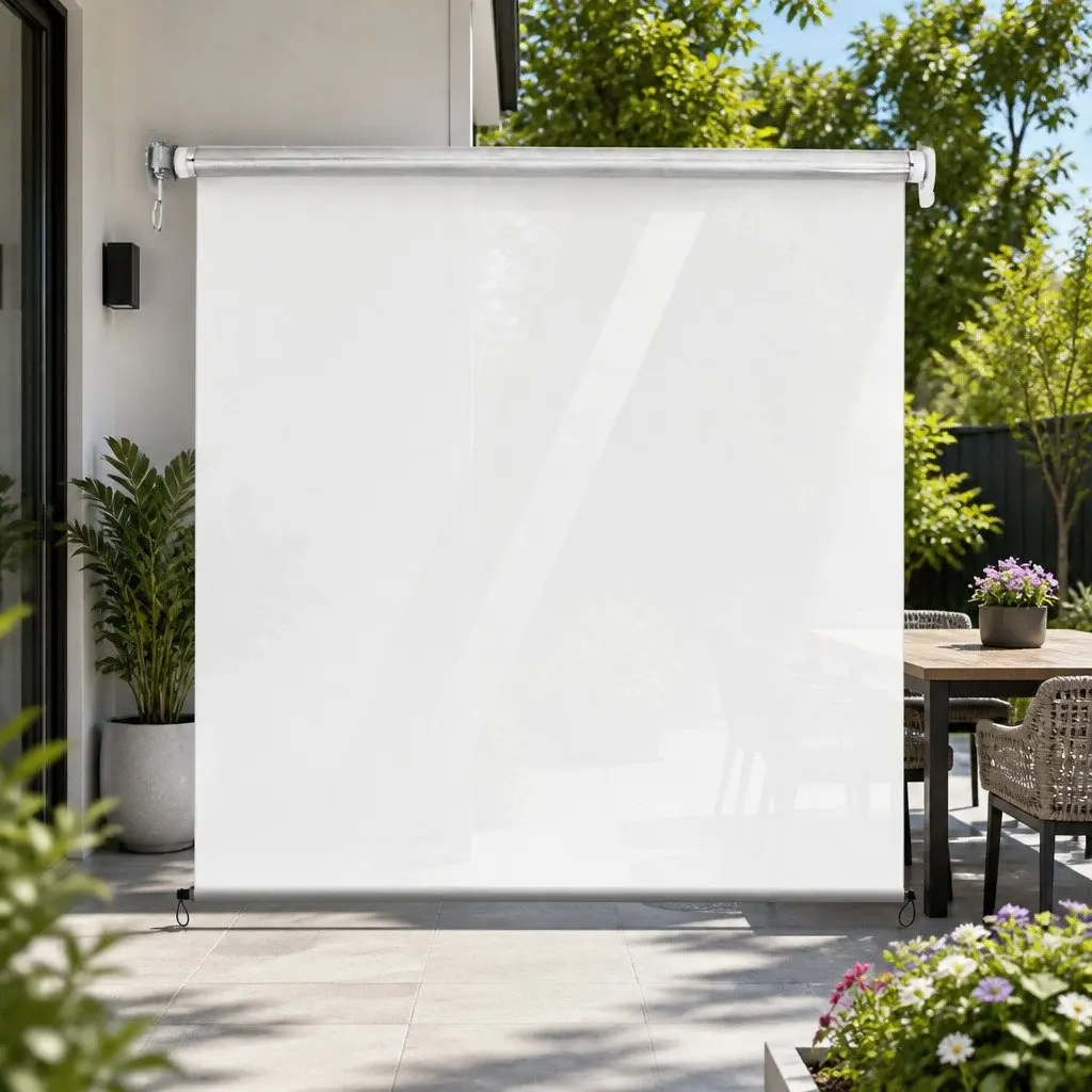 Retractable Outdoor Awning Hand Crank 1.5M W x 2.4M H Transparent Waterproof UV Resistant Aluminium Frame