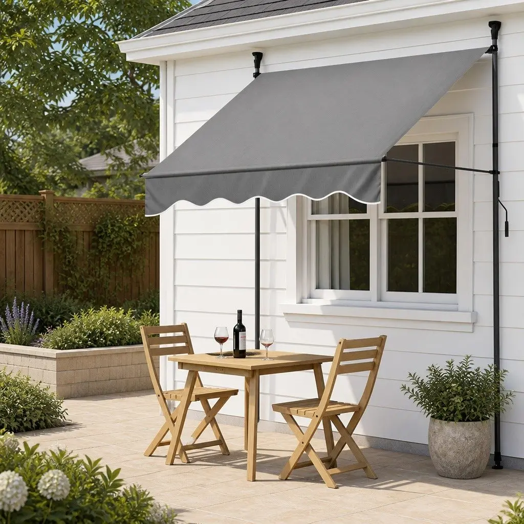 Retractable Awning Pivot Arm Shade 2X1.8M Grey Polyester Fabric Durable Steel Frame