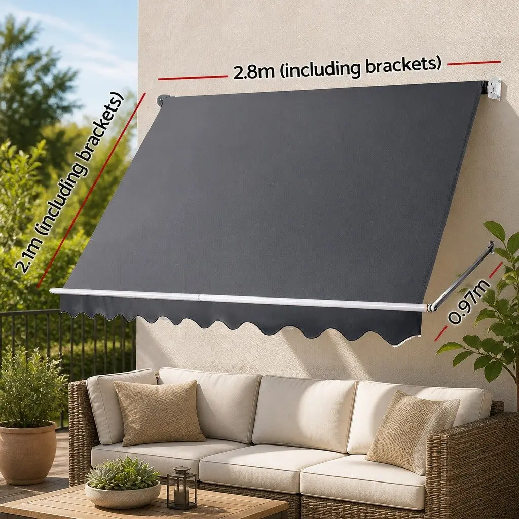Retractable Awning Outdoor Shade 2.8X2.1M Grey Polyester Fabric Aluminum Frame