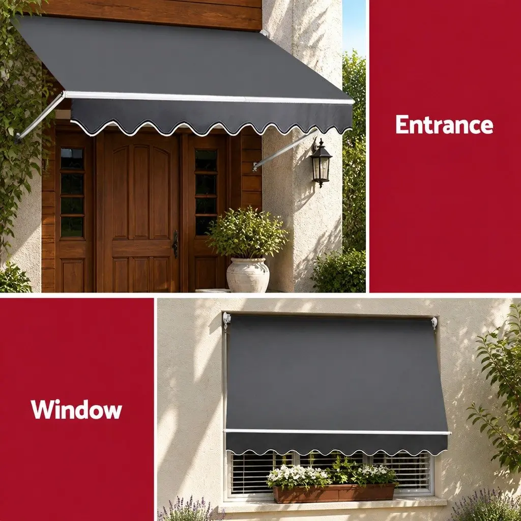 Retractable Awning Outdoor Shade 2.8X2.1M Grey Polyester Fabric Aluminum Frame