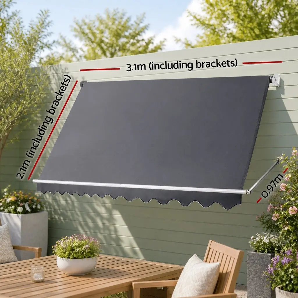 Retractable Awning Polyester Fabric 3.1m x 2.1m Grey