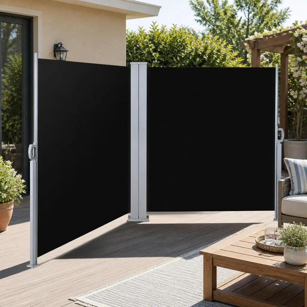 Retractable Side Awning Outdoor Blinds Sun Shade Screen 2M x 6M Black