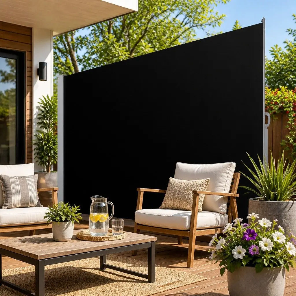 Retractable Side Awning Sun Shade Outdoor Privacy Screen 2M x 3M Black