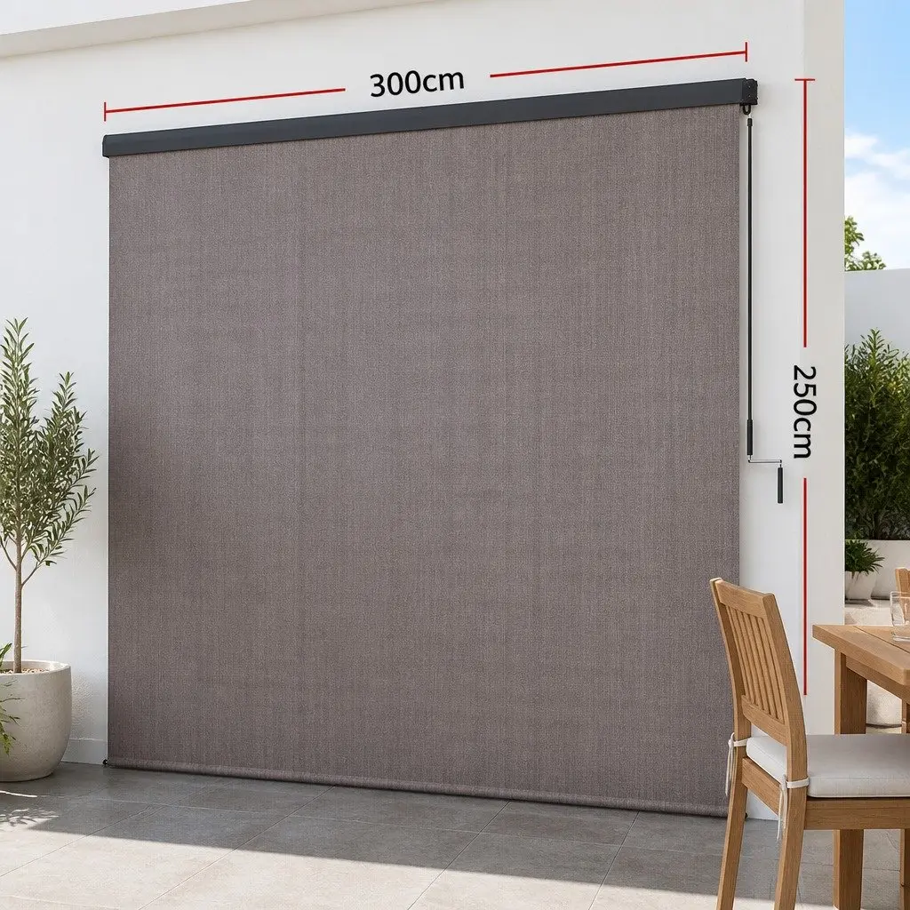Retractable Awning Hand Crank 3M x 2.5M Brown Outdoor Roll Down Blind