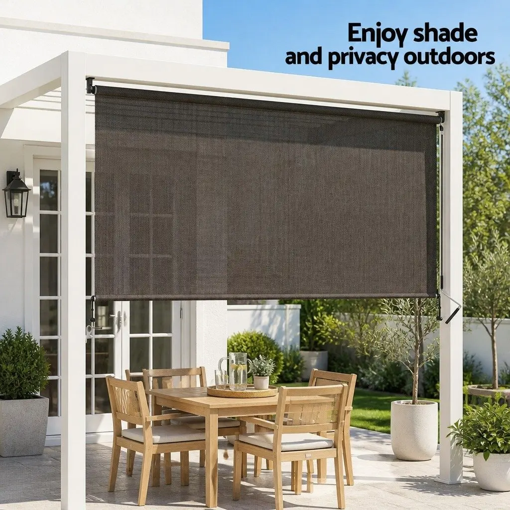 Retractable Awning Hand Crank 3M x 2.5M Brown Outdoor Roll Down Blind