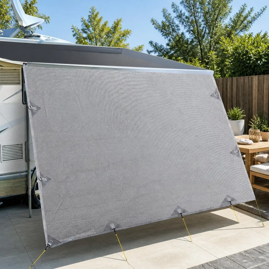 Caravan Privacy Screen UV Protected Roll Out Awning End Wall Side Sun Shade 3.7 x 1.95M Grey