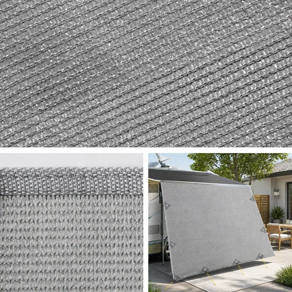 Caravan Privacy Screen UV Protected Roll Out Awning End Wall Side Sun Shade 3.7 x 1.95M Grey