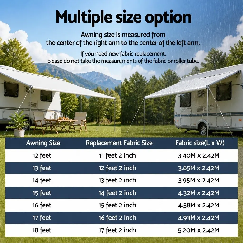 Caravan Awning Replacement Fabric UV Protection 12ft Grey 1000D PVC Outdoor Shelter