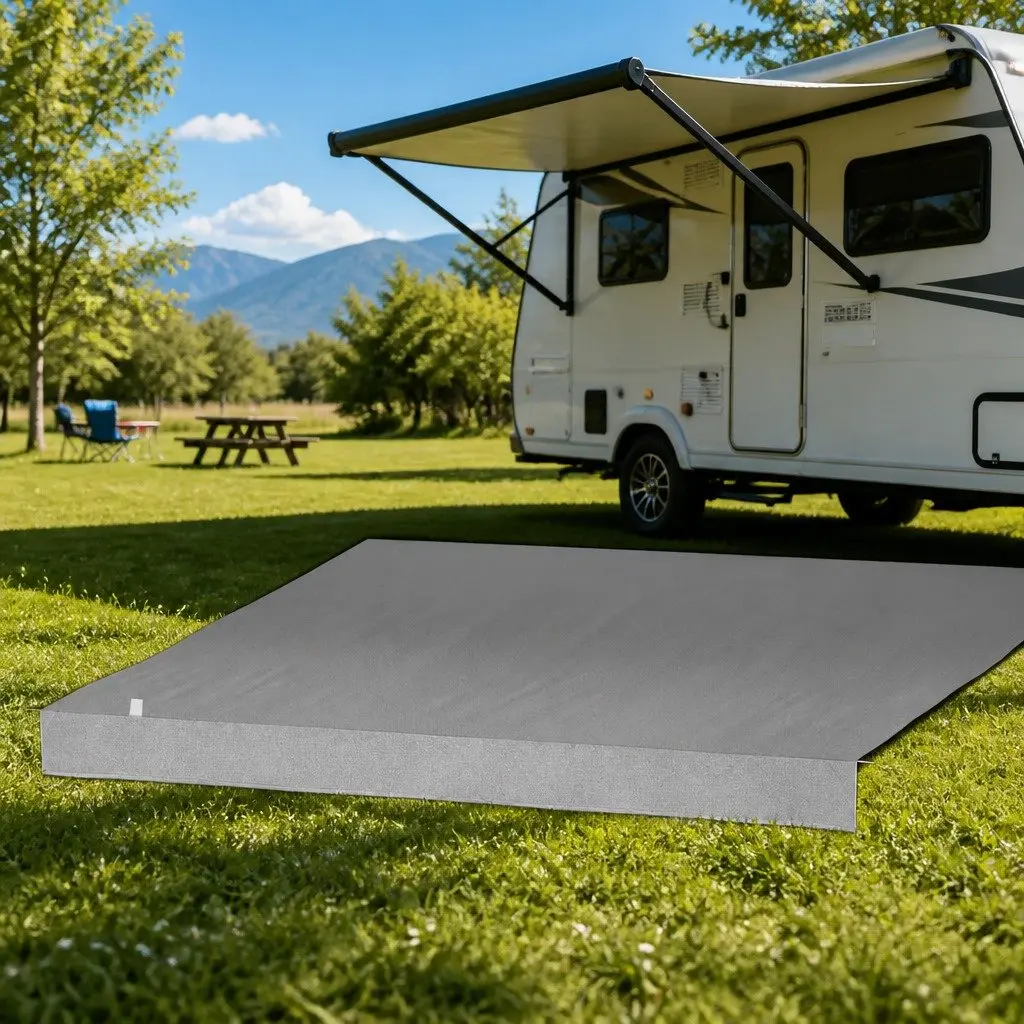 14FT Caravan Awning Replacement Fabric RV Roll Out Shade Grey 3.95M x 2.42M