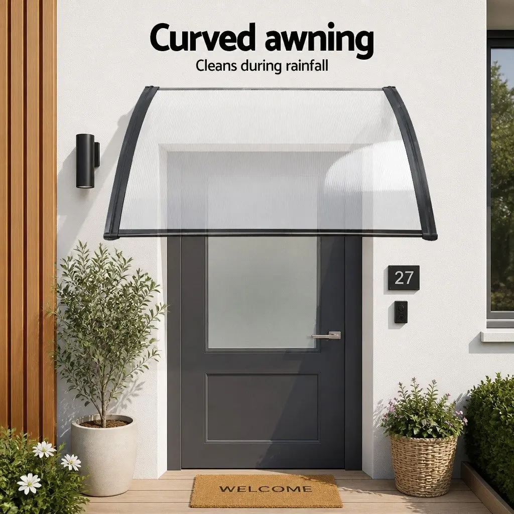 Window Door Awning PC Panel 1m x 1.5m Outdoor Canopy Shade Cover Transparent with Black Brackets