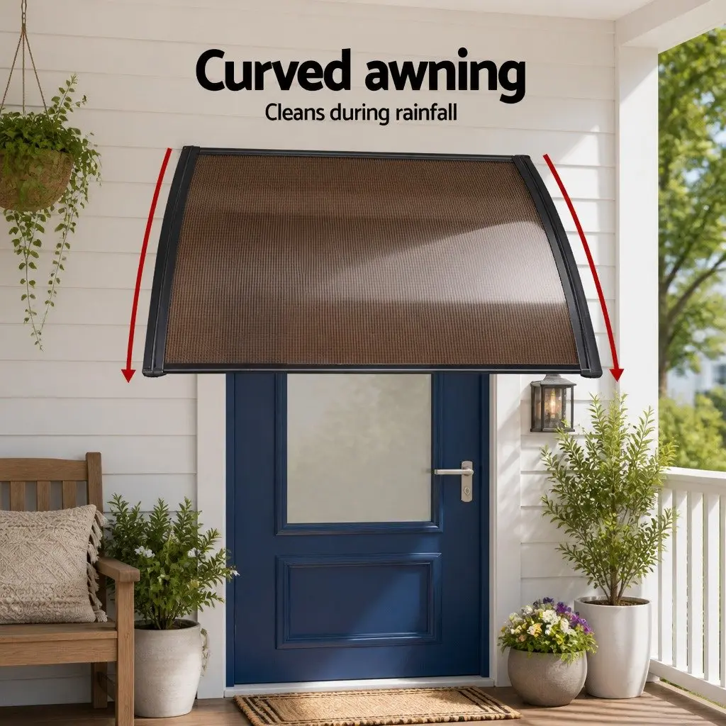 Window Door Awning Polycarbonate Panel Aluminium Bracket 1m x 1m Brown