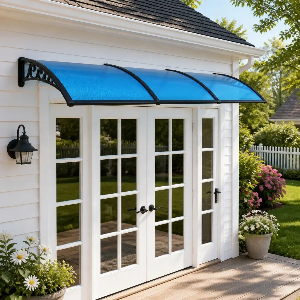 Window Door Awning DIY Installation 1m x 3m Blue PC Panel Canopy