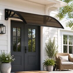 Window Door Awning Canopy 1m x 2m Brown Sheet Black Frame DIY Installation