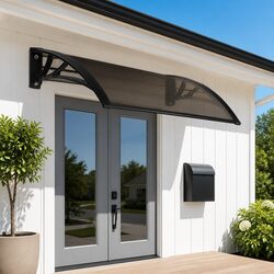 Window Door Awning Canopy 1m x 4m Brown PC Panel Black Frame UV Rain Resistant