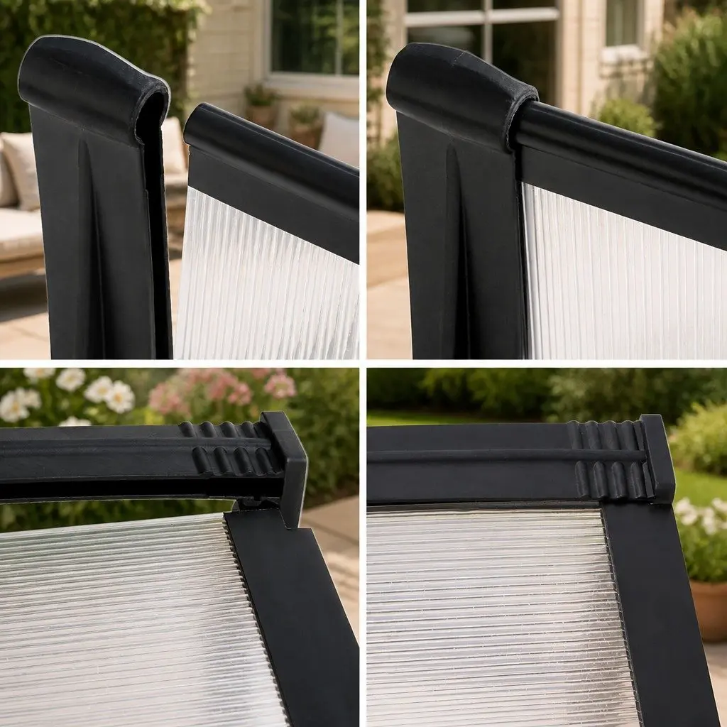 Awning Canopy DIY Polycarbonate Panel 1m x 2m Transparent with Black Bracket Outdoor Shade
