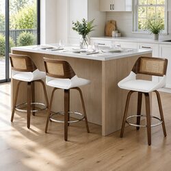 Bar Stools Set of 3 Swivel Kitchen Counter Chair 60cm Seat Height Walnut White