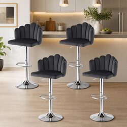 Bar Stools Set of 4 Kitchen Counter Chairs Adjustable Height Velvet Grey