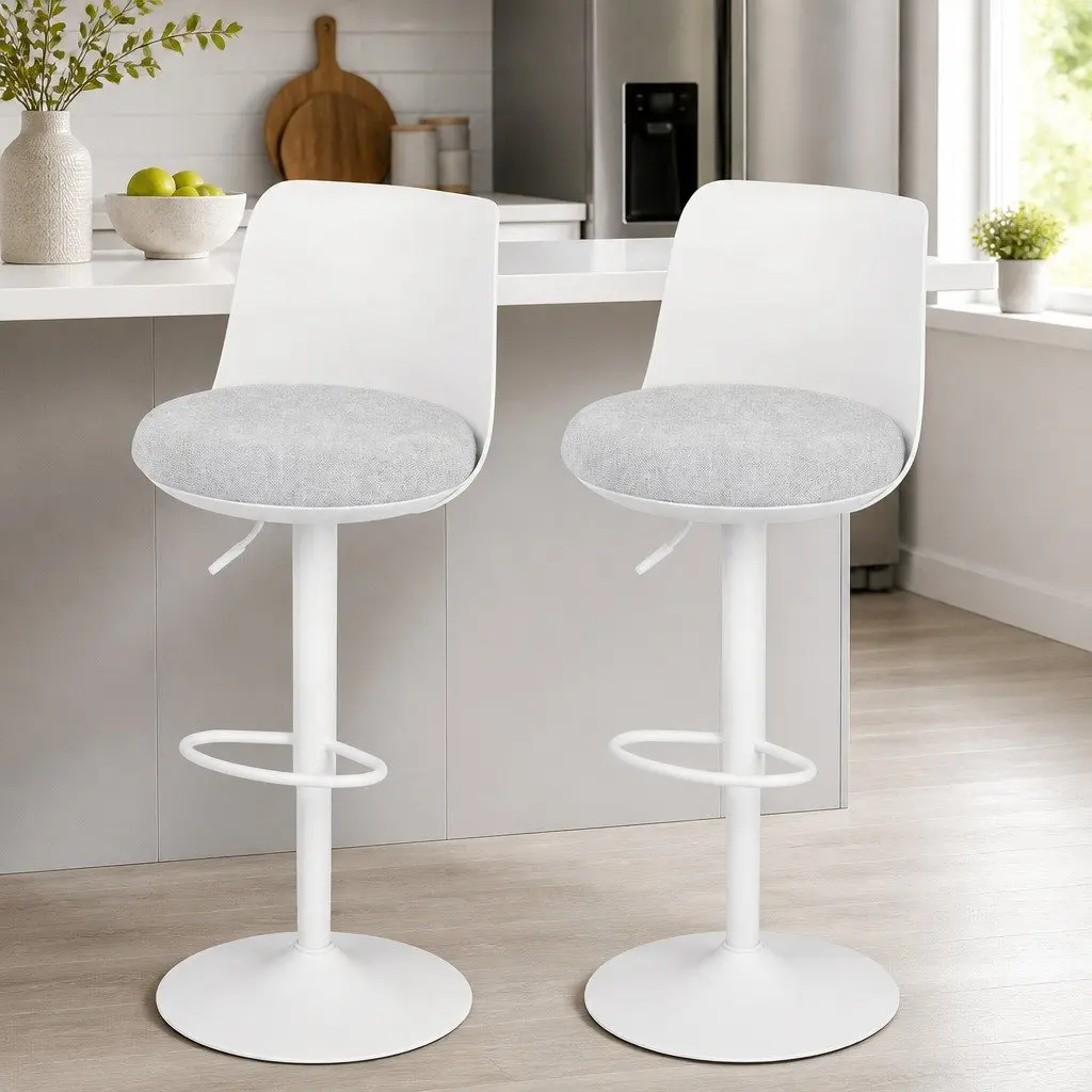 Bar Stools Set of 2 Swivel Gas Lift Kitchen Counter Dining Chair Curved White