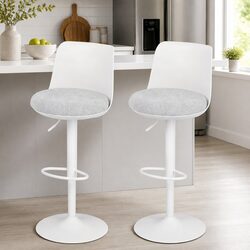 Bar Stools Set of 2 Swivel Gas Lift Kitchen Counter Dining Chair Curved White