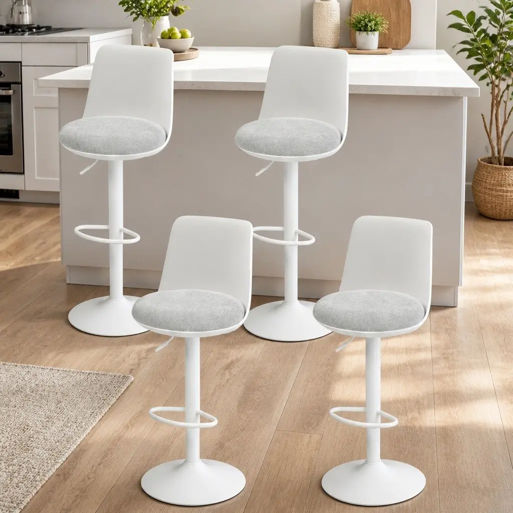 Bar Stools Set of 4 Swivel Curved White Kitchen Counter Dining Chairs Gas Lift