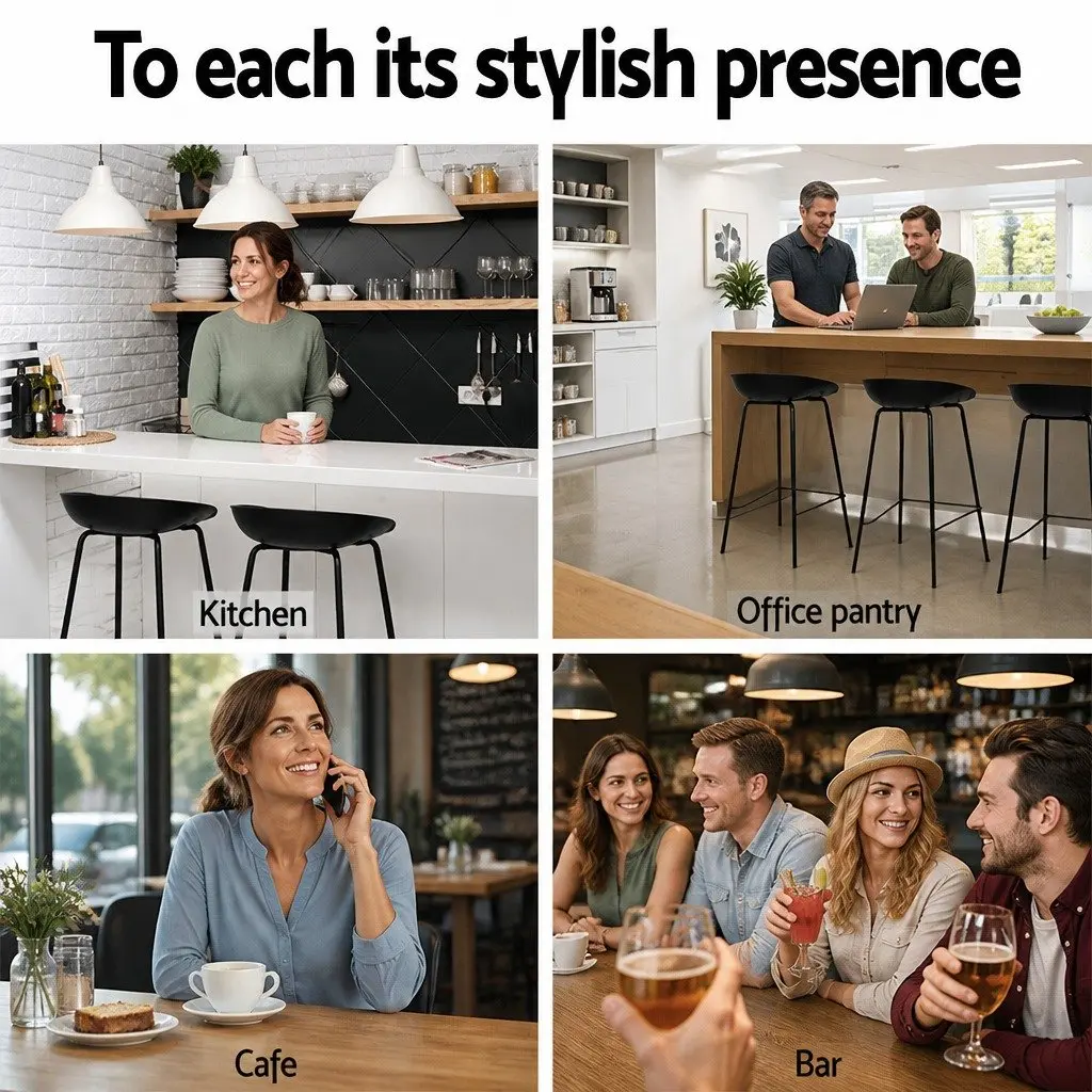 Bar Stools Set of 4 Kitchen Counter Height PP Plastic Seat Metal Frame Black